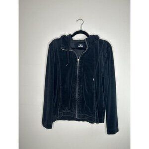 Jones New York Sport Womens Jacket Track Velour Black Full Zip Vtg Size Large